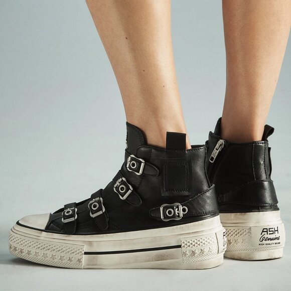 NEW ASH Leather Razor High Tops for womens in black 72515m8 - Picture 2 of 9